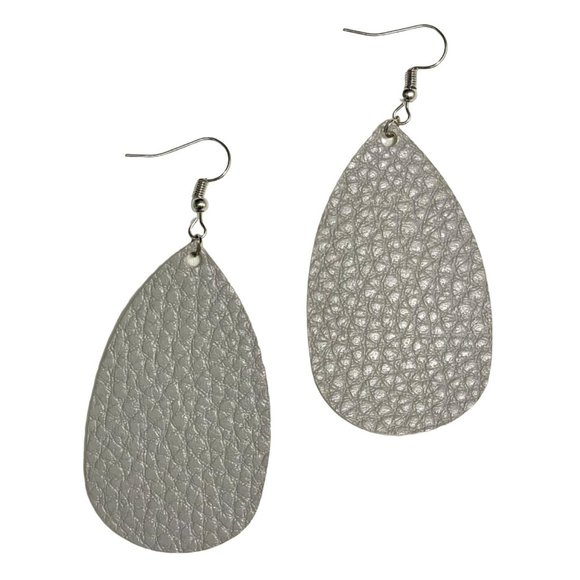 Teardrop Faux Leather Earrings in Soft Gray Lightweight New Textured - Picture 1 of 4